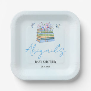Watercolor New Chapter Begins baby boy shower  Paper Plate