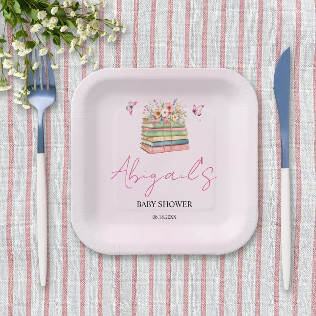 Watercolor New Chapter Begins baby girl shower Paper Plate (Creator Uploaded)