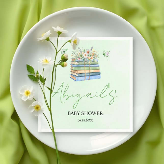 Watercolor New Chapter Begins green baby shower Napkin (Creator Uploaded)