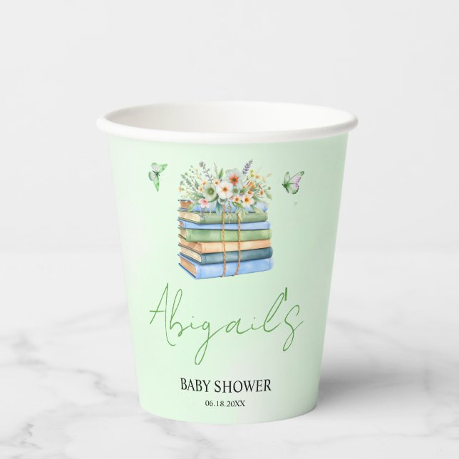 Watercolor New Chapter Begins green baby shower Paper Cups (Front)