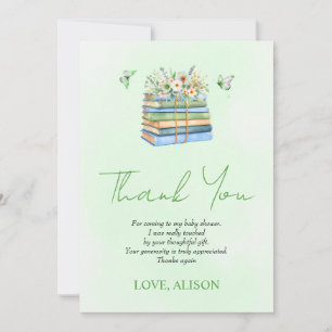Watercolor New Chapter green baby shower Thank You Card