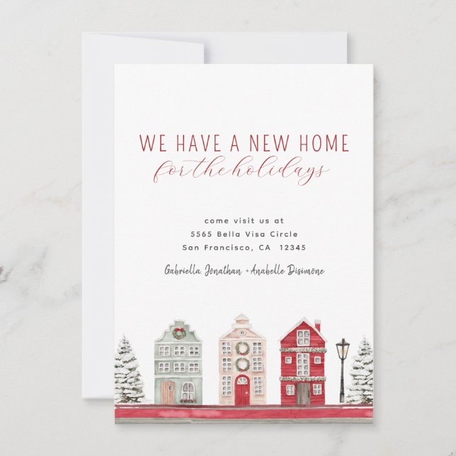 Watercolor New Home For Holidays Moving Announcement (Front)