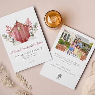 Watercolor New Home For the Holidays   Christmas Holiday Card