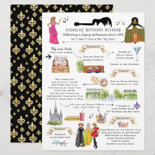 Watercolor New Orleans Birthday Weekend Itinerary Invitation