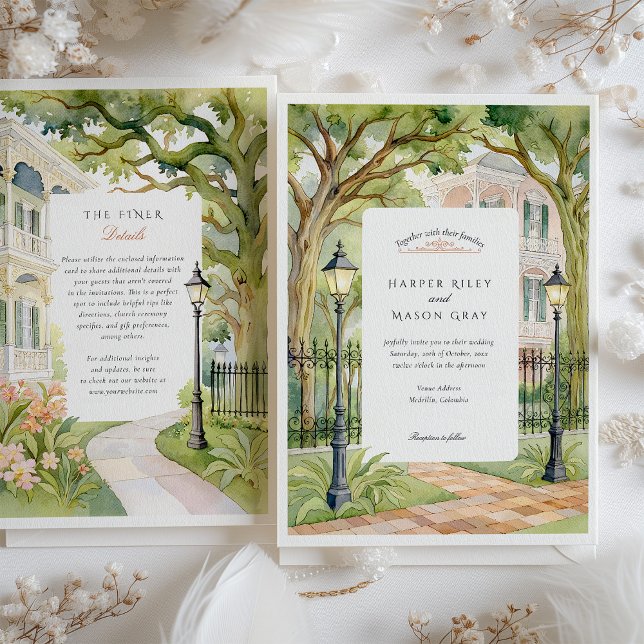 Watercolor New Orleans Garden District Wedding Invitation (Creator Uploaded)