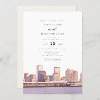 Watercolor New Orleans Louisiana Skyline Wedding
