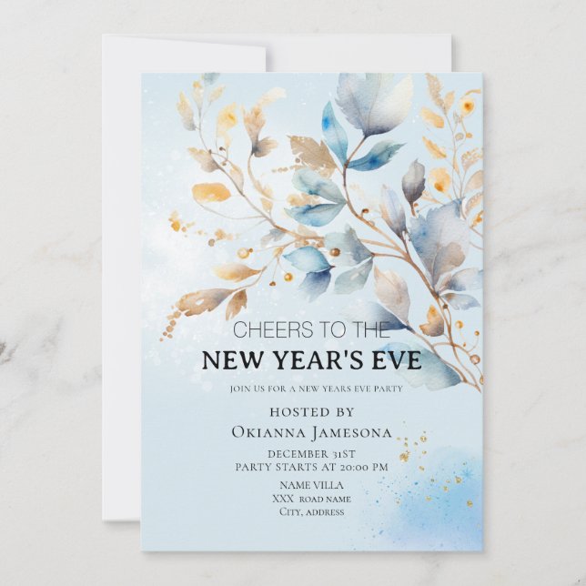 Watercolor New Year's Eve Party  Invitation (Front)