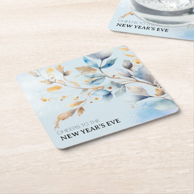 Watercolor New Year's Eve Party  Square Paper Coaster (Angled)