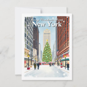 Watercolor New York City Christmas Travel Postcard
