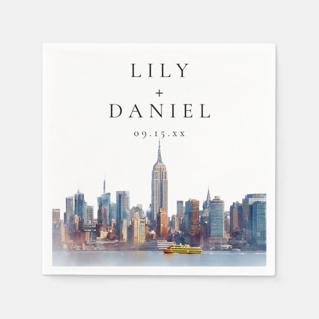 Watercolor New York City Destination Wedding Napkin (Front)