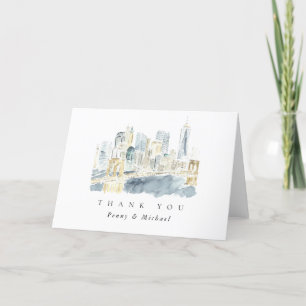 Watercolor New York City Skyline Wedding Thank You Card