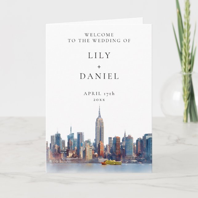 Watercolor New York Elegant Wedding Programme (Front)
