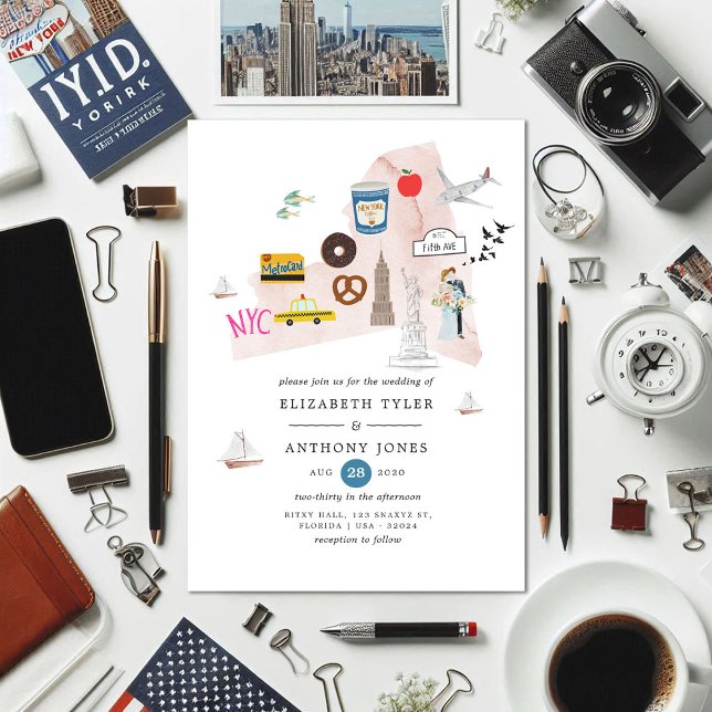 Watercolor New York USA Destination Wedding Invitation (New York Wedding)