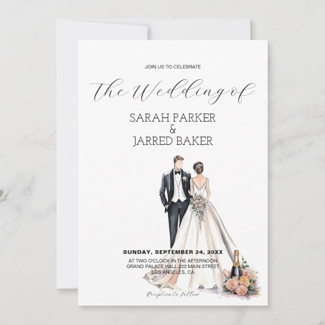 Watercolor Newlyweds Wedding Invitation (Front)