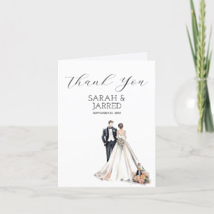Watercolor Newlyweds Wedding Thank You Card
