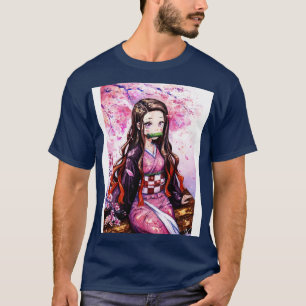 Watercolor Nezuko Under Sakura Tree Demon Slayer F T-Shirt