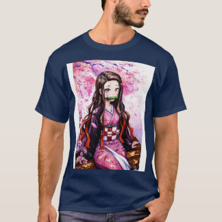 Watercolor Nezuko Under Sakura Tree Demon Slayer F T-Shirt