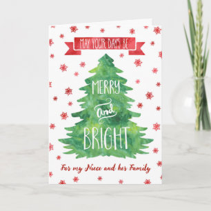 Watercolor Niece & Family Merry Christmas Card