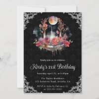 Watercolor Night Floral Fountain 21st Birthday