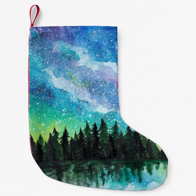 Watercolor night landscape Milky Way Small Christmas Stocking (Front)