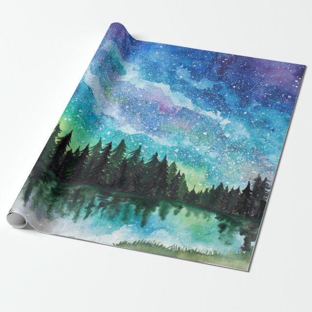 Watercolor night landscape Milky Way Wrapping Paper (Unrolled)