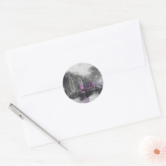 Watercolor night Qatar  Classic Round Sticker (Envelope)