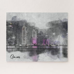 Watercolor night Qatar  Jigsaw Puzzle