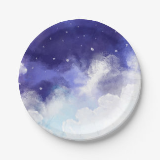 Watercolor Night Sky Abstract Fine Art Paper Plate