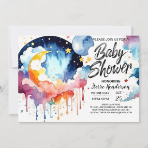 Watercolor Night Sky Baby Shower Invitation