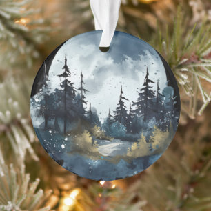 Watercolor Nightsky View with Large Moon Ornament