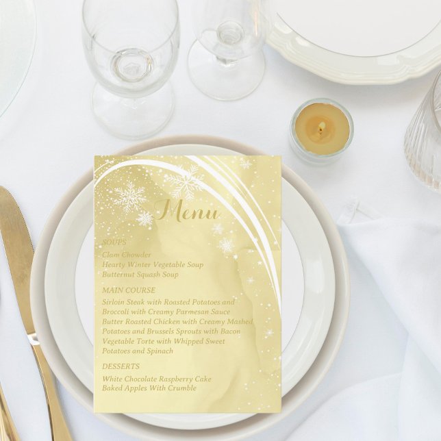 Watercolor Noelle Gold with Snow Wedding Menu (Creator Uploaded)