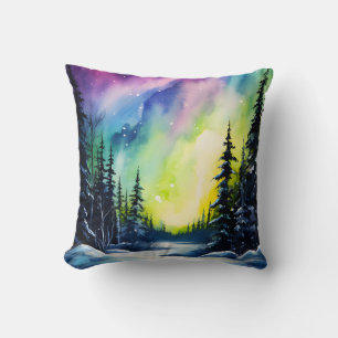 Watercolor Northern Lights aurora borealis Cushion