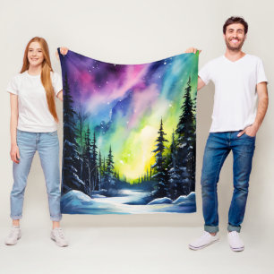 Watercolor Northern Lights aurora borealis  Fleece Blanket
