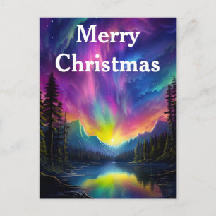 Watercolor Northern Lights aurora borealis  Holiday Postcard
