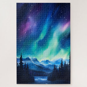 Watercolor Northern Lights aurora borealis Jigsaw Puzzle
