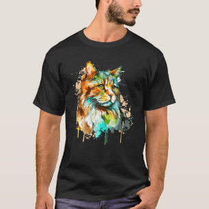 Watercolor Norwegian Forest Cat Colourful Long Hai T-Shirt