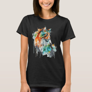 Watercolor Norwegian Forest Cat Colourful Long Hai T-Shirt