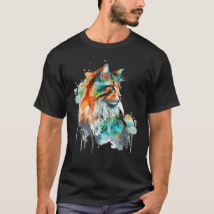 Watercolor Norwegian Forest Cat Colourful Long Hai T-Shirt