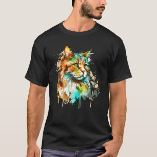 Watercolor Norwegian Forest Cat Colourful Long Hai T-Shirt
