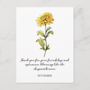 WATERCOLOR NOVEMBER CHRYSANTHEMUM BIRTH FLOWER POSTCARD
