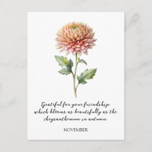 WATERCOLOR NOVEMBER CHRYSANTHEMUM BIRTH FLOWER POSTCARD