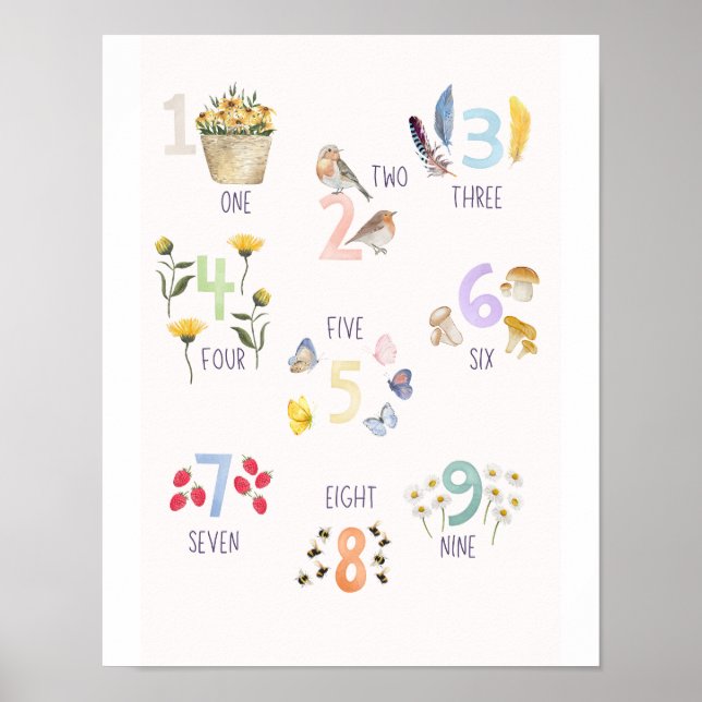  Watercolor Numbers & Summer Nature Poster (Front)