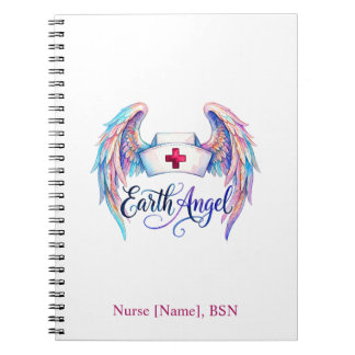 Watercolor Nurse Cap with Wings "Earth Angel" Notebook