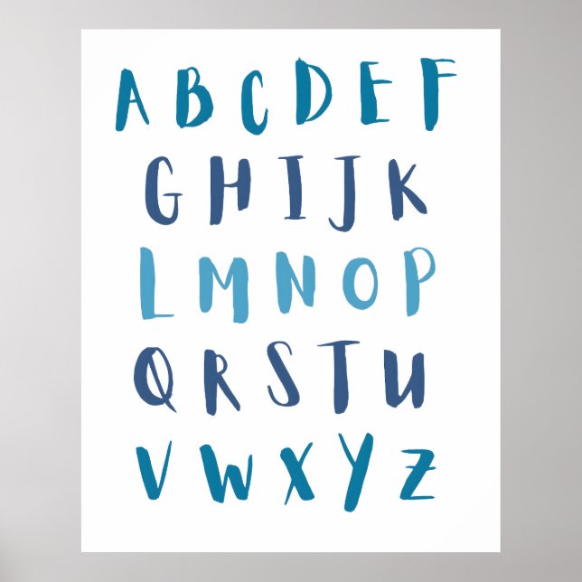Watercolor Nursery Alphabet Blue ABCs Kids Poster (Front)