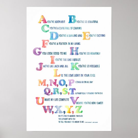 Watercolor Nursery Alphabet Wall Art Blue Tone Poster Zazzle Co Uk