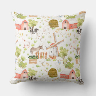 Watercolor Nursery Farm Land Animals Cushion