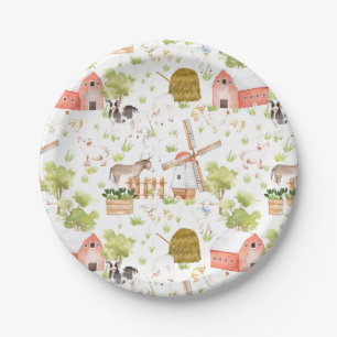 Watercolor Nursery Farm Land Animals Paper Plate