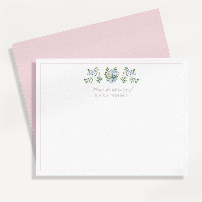 Watercolor nursery floral crest note card (Creator Uploaded)