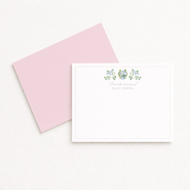 Watercolor nursery floral crest note card (Creator Uploaded)