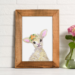 Watercolor Nursery Woodland Farm Baby Floral Poster